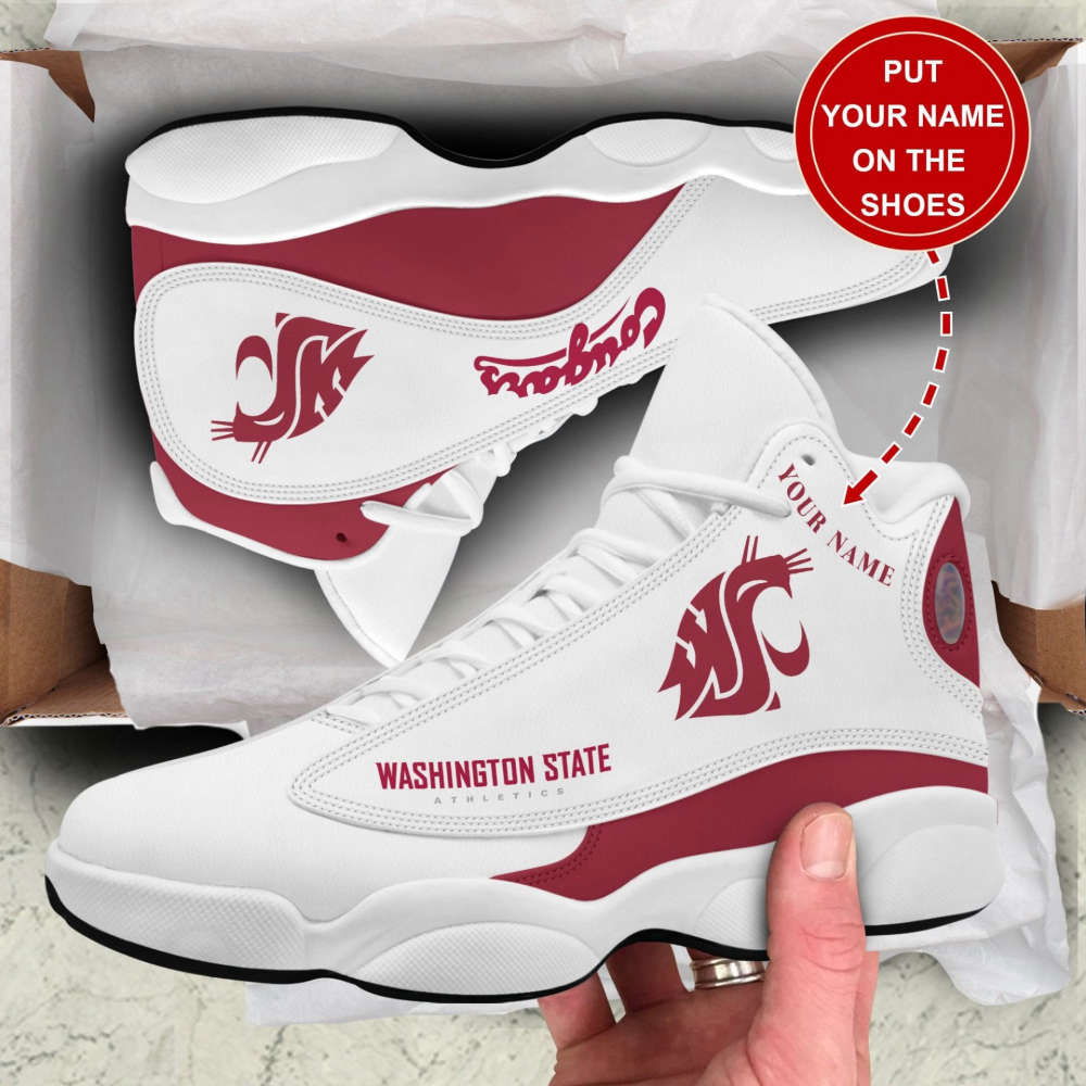 NCAA Washington State Cougars Custom Name White Red Air Jordan 13 Shoes, Best Gift For Men And Women NCAA Washington State Cougars Custom Name White Red Air Jordan 13 Shoes, Best Gift For Men And Women