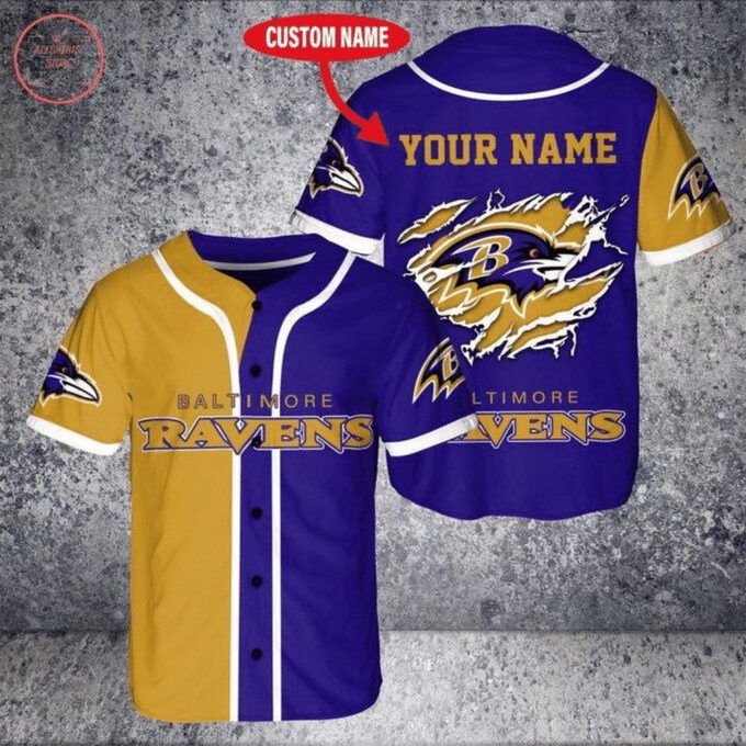NFL Baltimore Ravens Custom Name Gold Purple Baseball Jersey Unisex Shirt, Gift For Men And Women