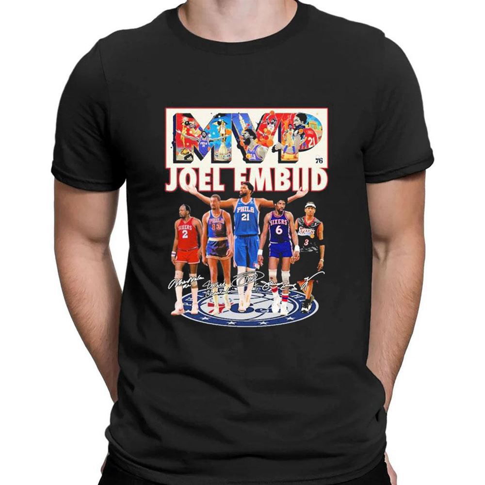 Joel Embiid Philadelphia 76ers Mvp Signatures T-shirt For Fans Joel Embiid Philadelphia 76ers Mvp Signatures T-shirt For Fans