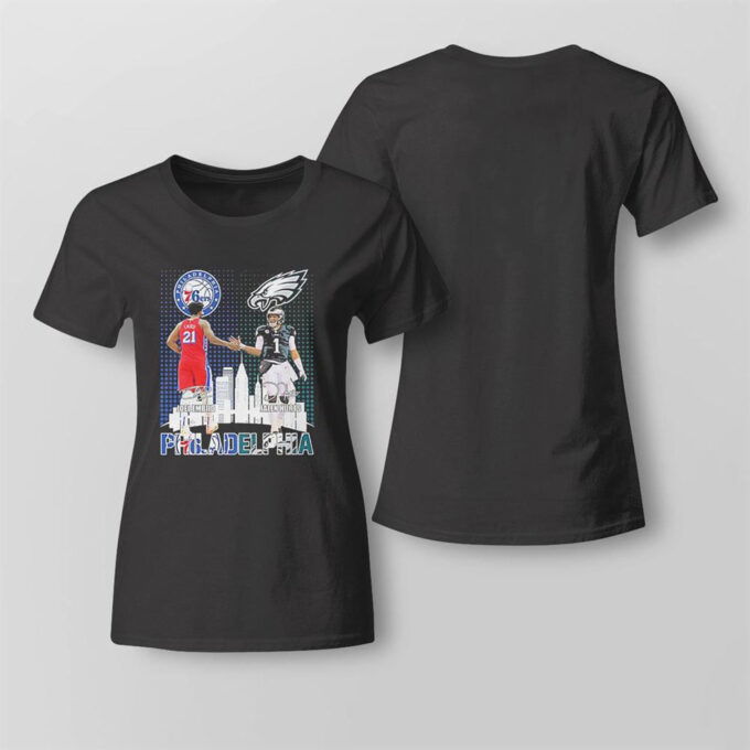 Joel Embiid And Jalen Hurts Philadelphia Skyline Sports Team Signatures T-shirt For Fans