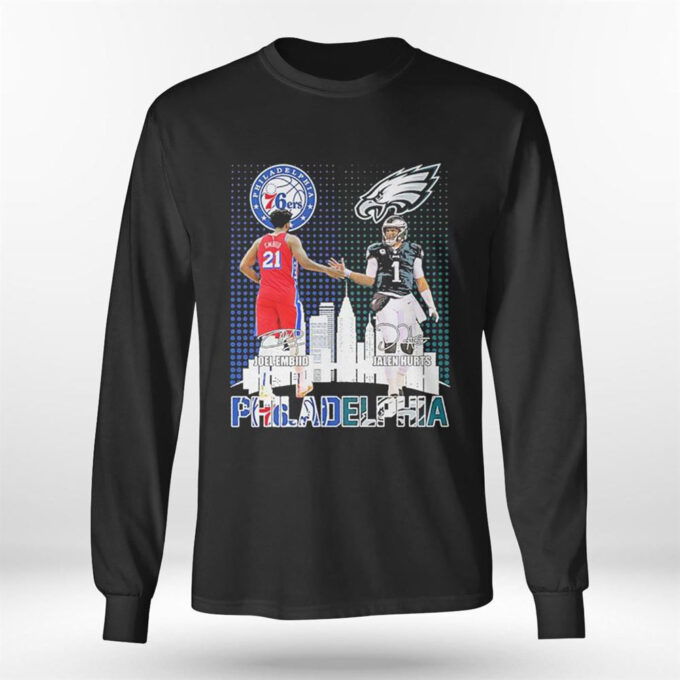 Joel Embiid And Jalen Hurts Philadelphia Skyline Sports Team Signatures T-shirt For Fans