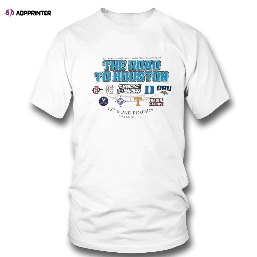 2023 Ncaa Division I Mens Basketball The Road To Houston March Madness 1st 2nd Rounds Orlando T-shirt For Fans 2023 Ncaa Division I Mens Basketball The Road To Houston March Madness 1st 2nd Rounds Orlando T-shirt For Fans