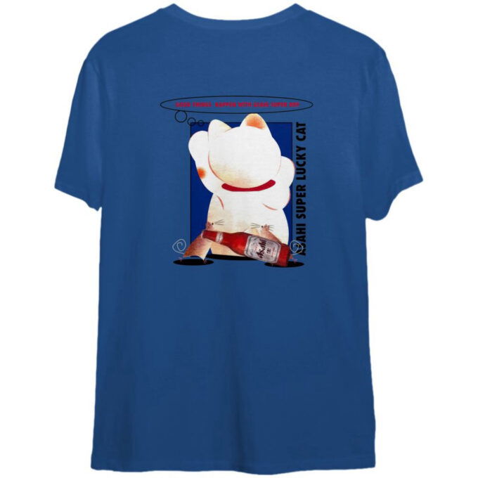 90s Asahi Super Lucky Cat T-Shirt For Men And Women. Vintage 1990s Good Things Happen
