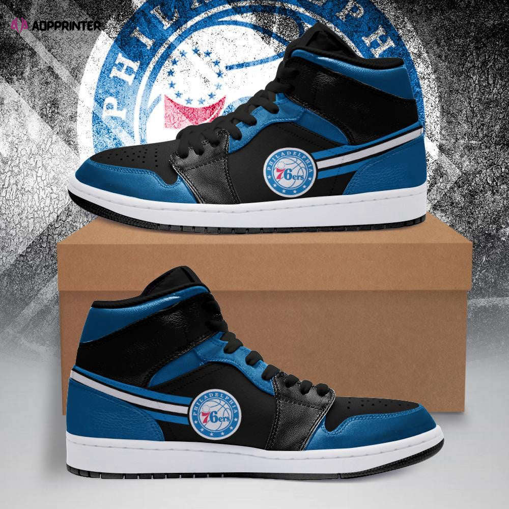 Air JD Hightop Shoes NBA Philadelphia 76ers Blue Black Air Jordan 1 High Sneakers For Men Air JD Hightop Shoes NBA Philadelphia 76ers Blue Black Air Jordan 1 High Sneakers For Men