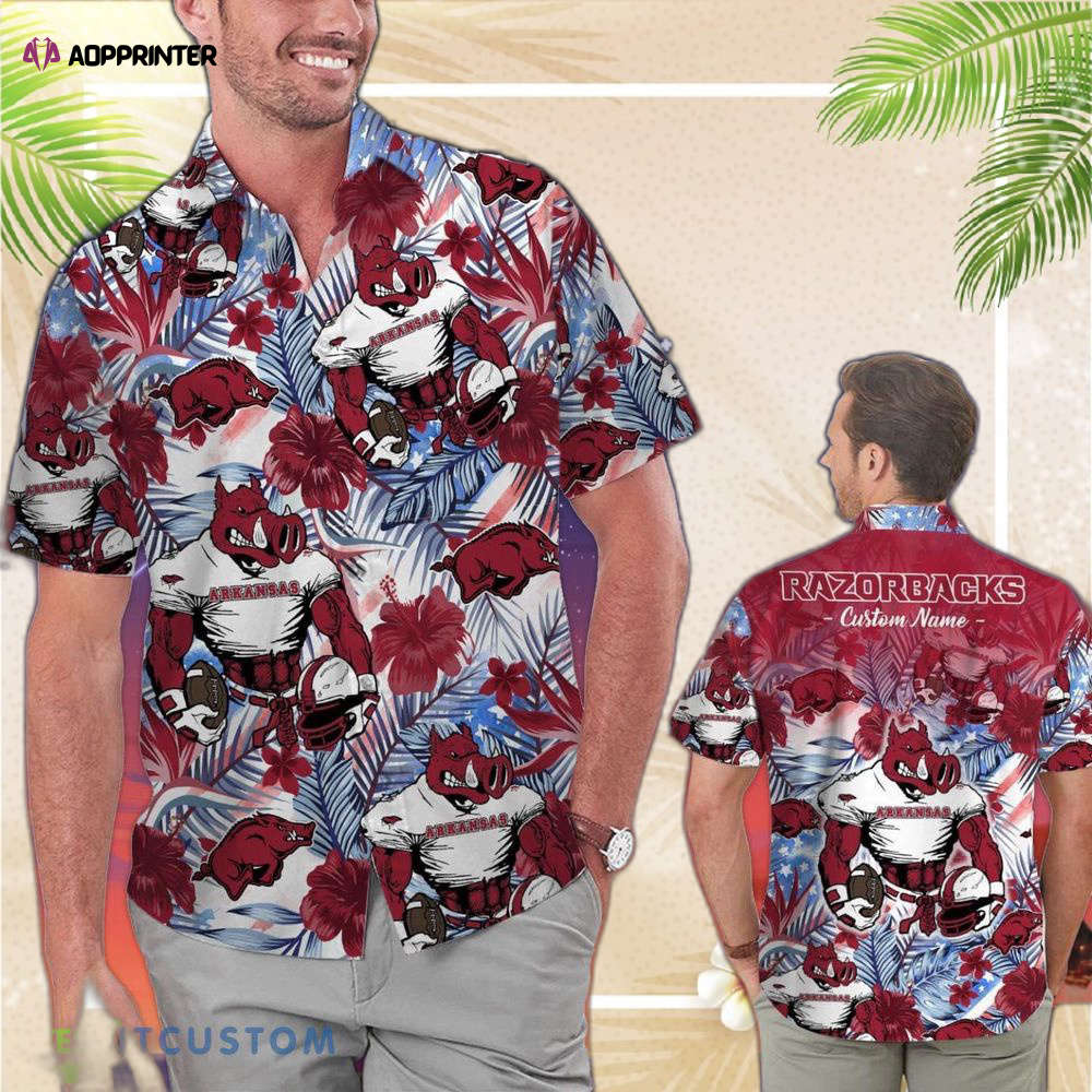 Arkansas Razorbacks Personalized Name Tropical Floral Men Women Hawaiian Shirt And Shorts For NCAA Football Fans Arkansas Razorbacks Personalized Name Tropical Floral Men Women Hawaiian Shirt And Shorts For NCAA Football Fans
