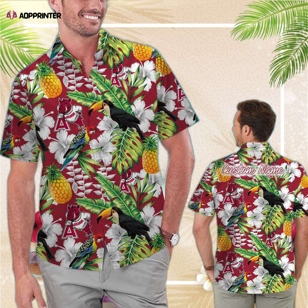Arkansas Razorbacks Personalized Parrot Floral Tropical Aloha Hawaiian Shirts Arkansas Razorbacks Personalized Parrot Floral Tropical Aloha Hawaiian Shirts