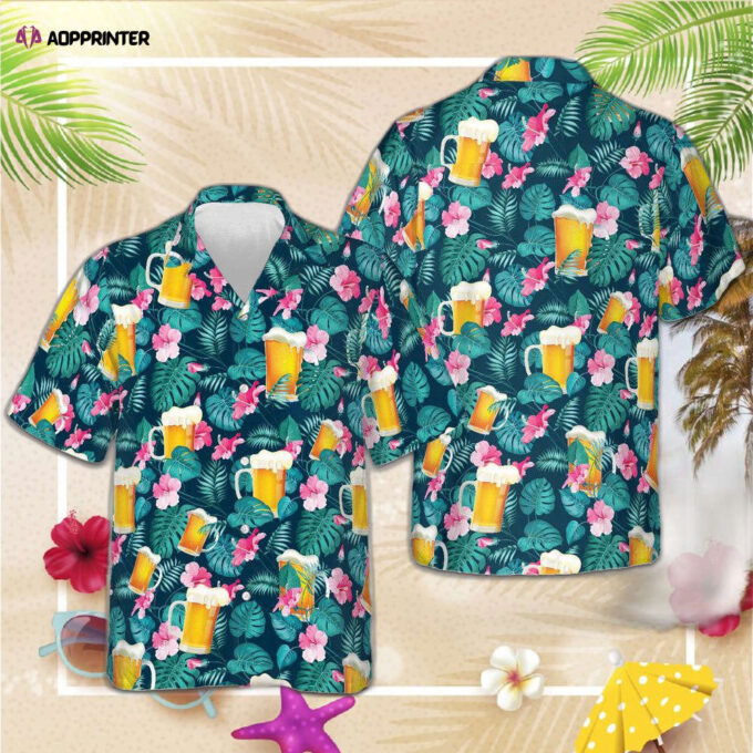 Beer Alcohol Tropical Hawaiian Shirt Tropical Print Button Shirts For Beer Lovers