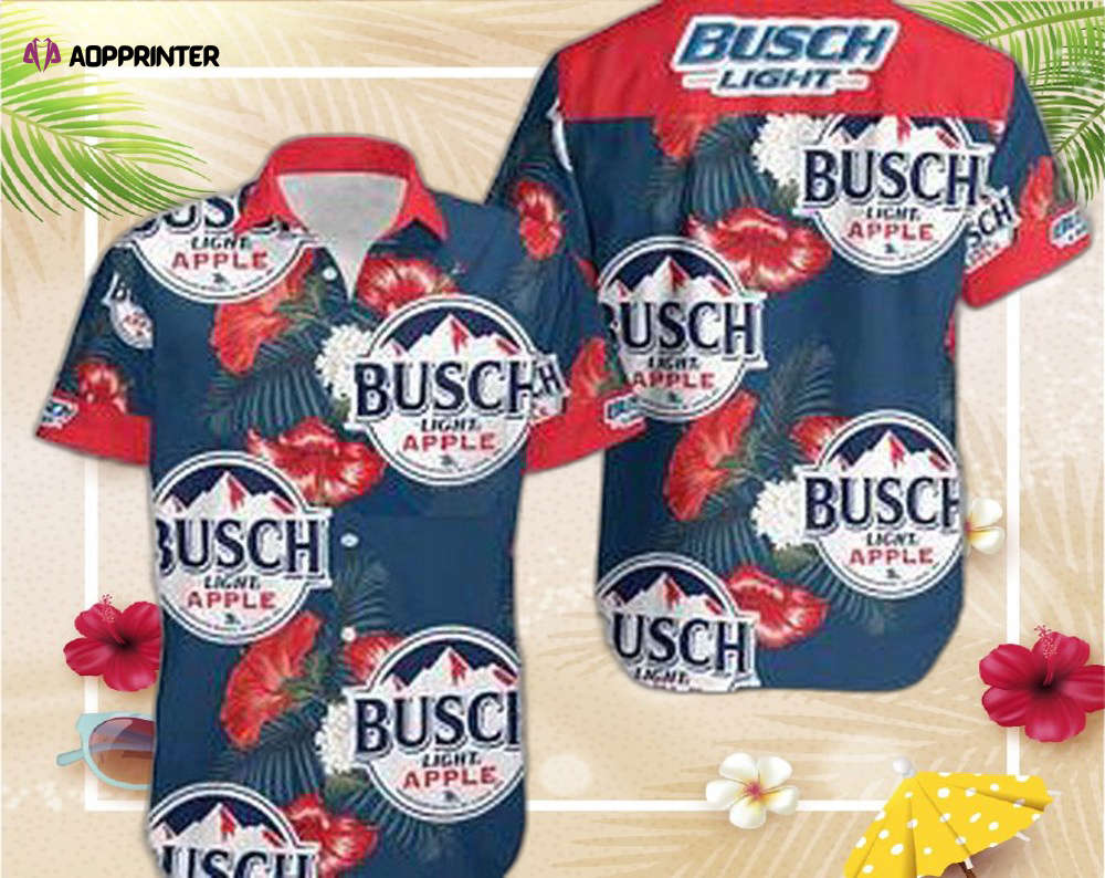 Beer Hawaii Shirt Busch Light Apple Logo Hibiscus Flower Pattern Blue Red Hawaiian Aloha Shirt Beer Hawaii Shirt Busch Light Apple Logo Hibiscus Flower Pattern Blue Red Hawaiian Aloha Shirt