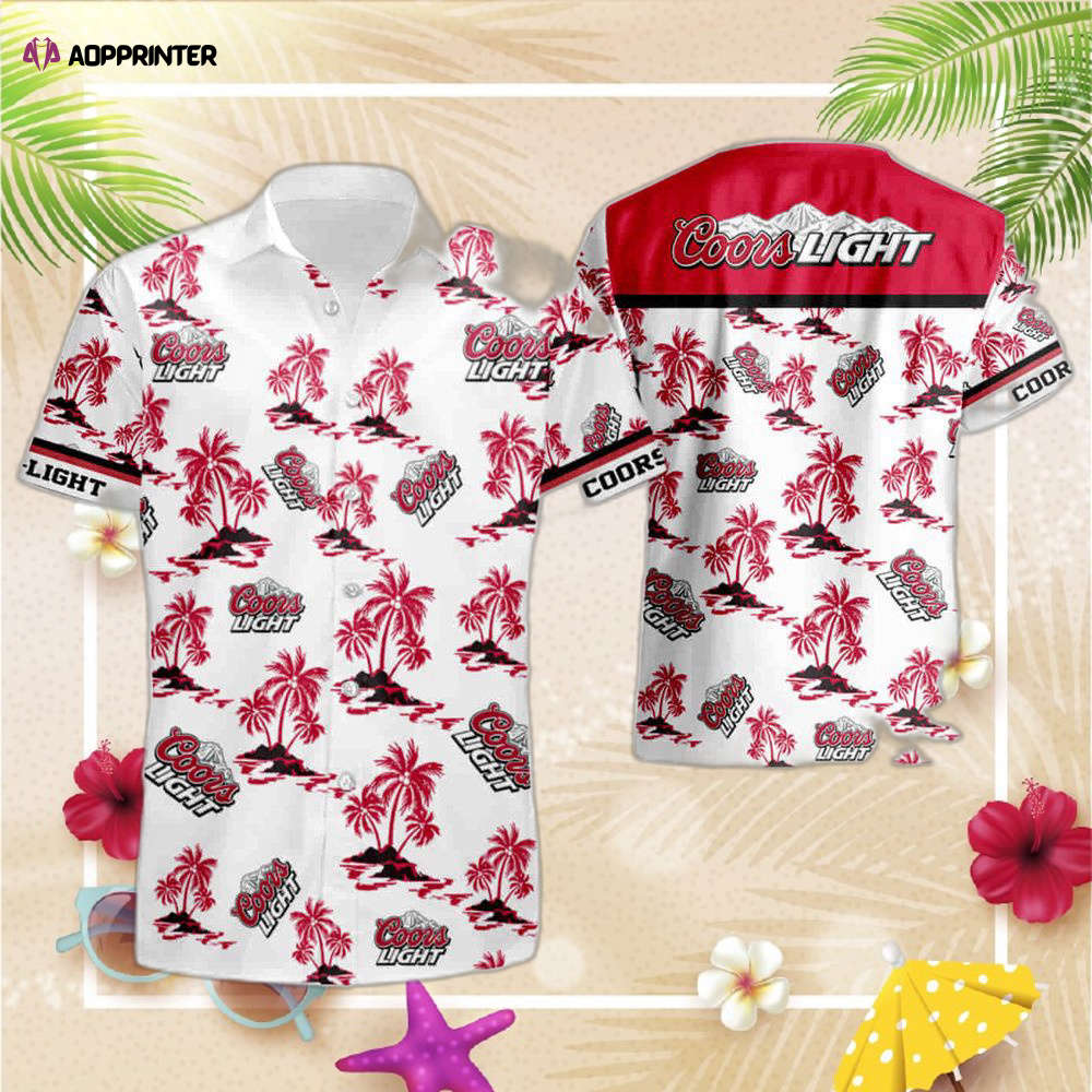 Beer Hawaii Shirt Coors Light Beer Logo Palm Trees Pattern Red Hawaiian Aloha Shirt Beer Hawaii Shirt Coors Light Beer Logo Palm Trees Pattern Red Hawaiian Aloha Shirt