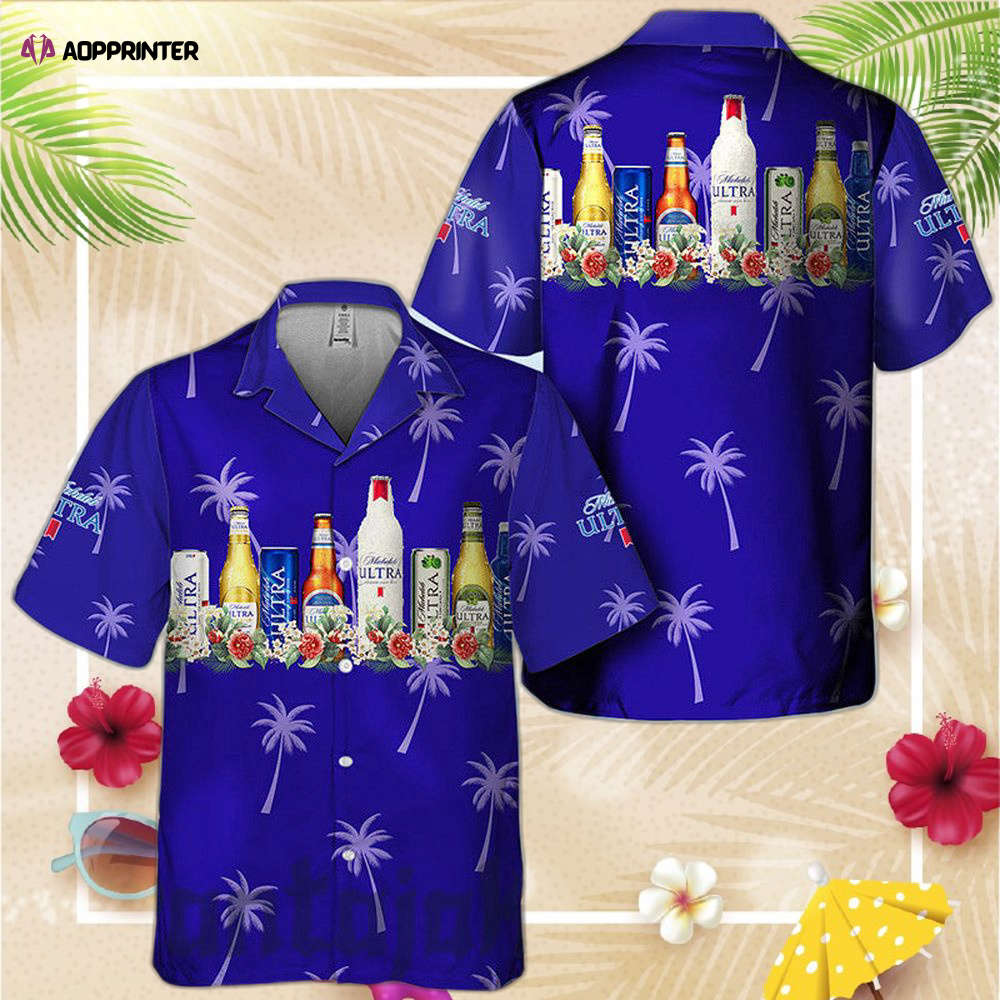 Blue Palm Tree Michelob ULTRA Hawaiian Shirt For Men Women Blue Palm Tree Michelob ULTRA Hawaiian Shirt For Men Women