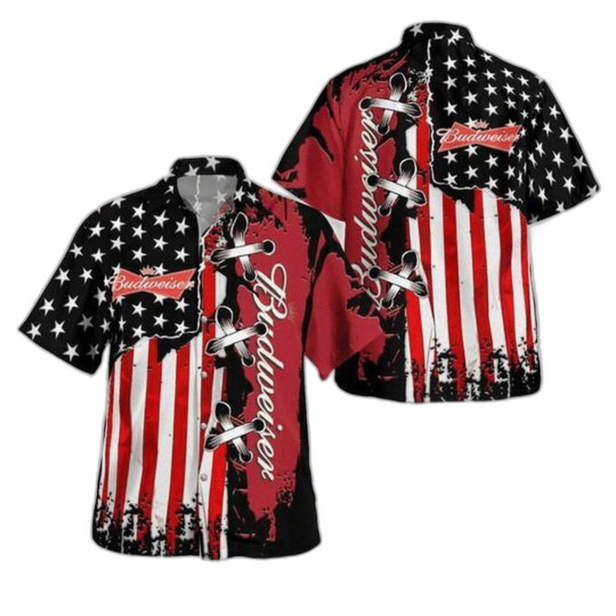 Budweiser Red American Flag Hawaiian Shirt For Men Women