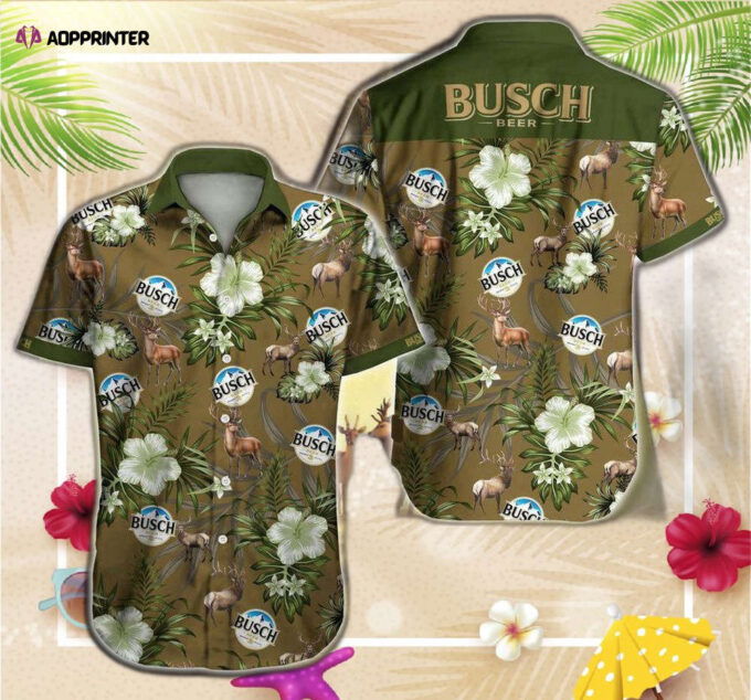 Busch Beer Deer Floral Brown And Green Hawaiian Shirt For Men Women