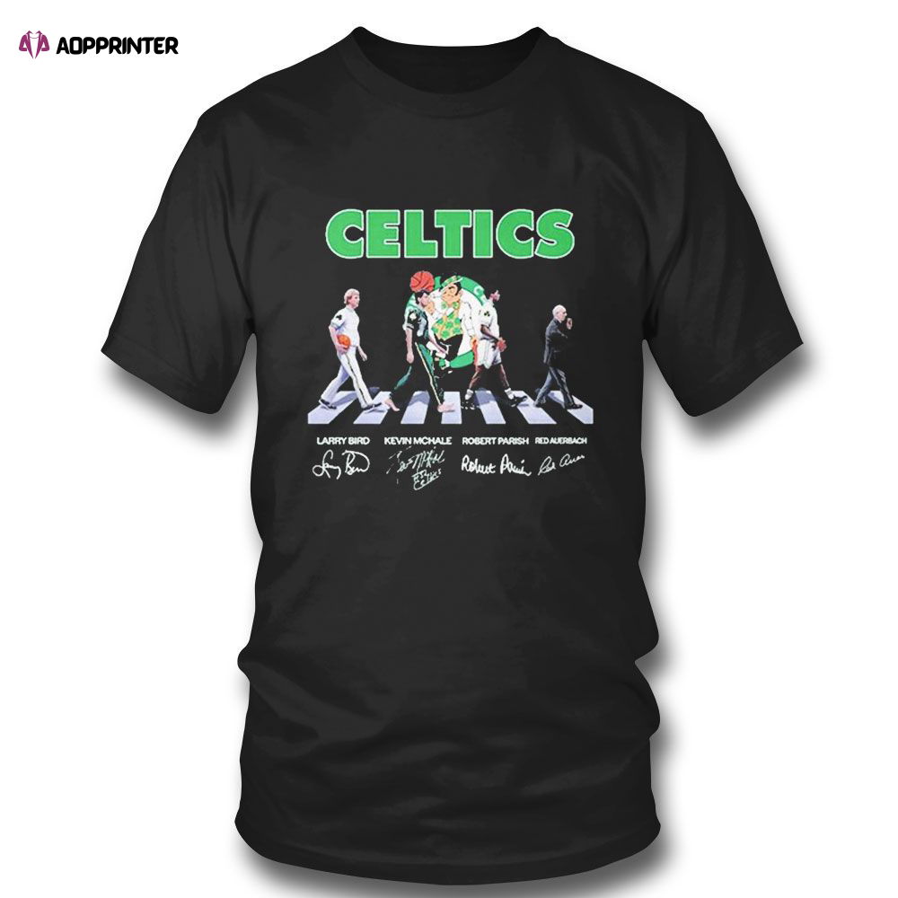 Celtics Larry Bird Kevin Mchale Robert Parish Red Auerbach Signature T-shirt For Fans Celtics Larry Bird Kevin Mchale Robert Parish Red Auerbach Signature T-shirt For Fans
