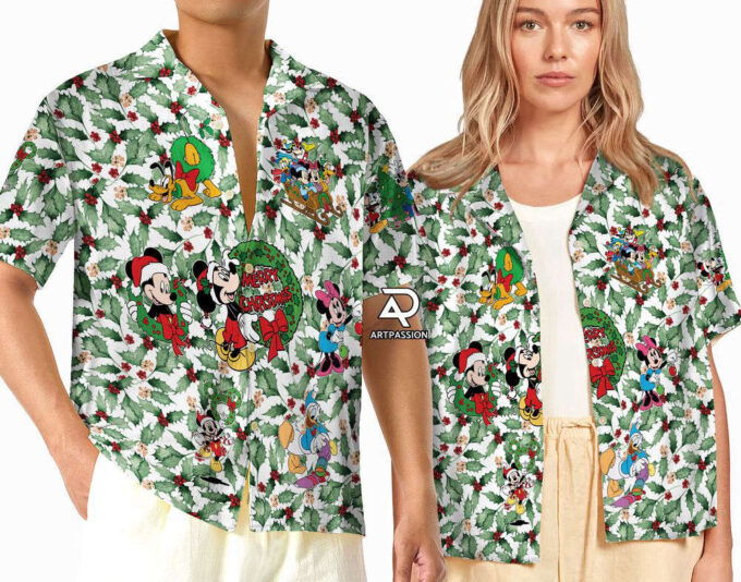 Christmas Leaves Disney Hawaiian Shirt, Mickey Minnie Mouse Hawaii Shirt, For Men Women