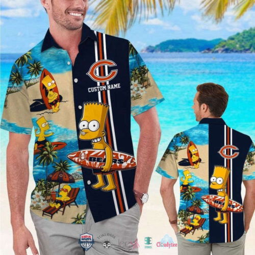 Custom Name Chicago Bears Bart Simpson Hawaiian Shirt For Men Women