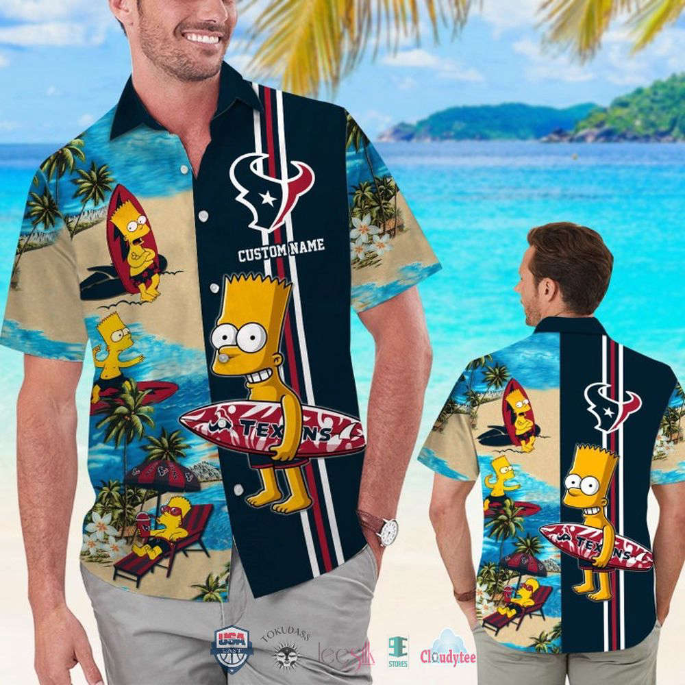 Custom Name Houston Texans Bart Simpson Hawaiian Shirt For Men Women Custom Name Houston Texans Bart Simpson Hawaiian Shirt For Men Women