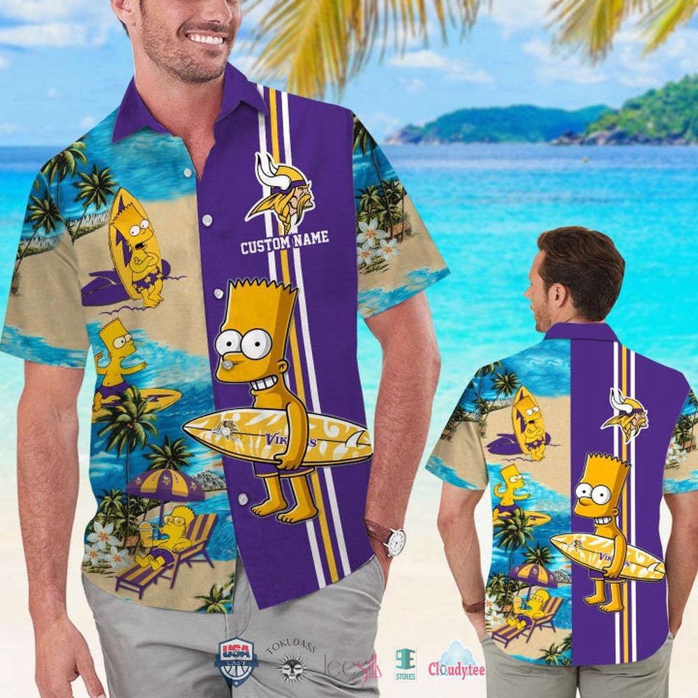 Custom Name Minnesota Vikings Bart Simpson Hawaiian Shirt For Men And Women Custom Name Minnesota Vikings Bart Simpson Hawaiian Shirt For Men And Women