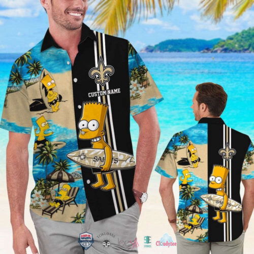 Custom Name New Orleans Saints Bart Simpson Hawaiian Shirt For Men Women
