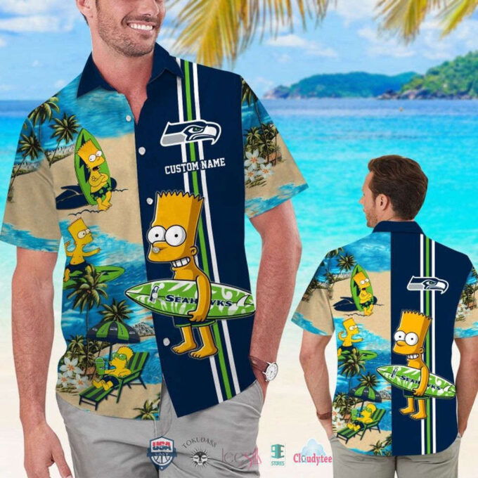 Custom Name Seattle Seahawks Bart Simpson Hawaiian Shirt For Men Women
