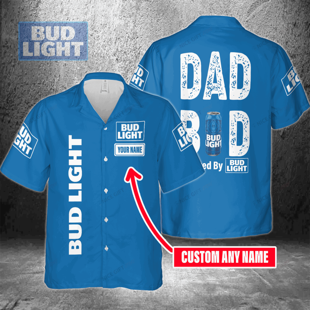 Dad Bod Powered By Bud Light Custom Name Hawaiian Shirt For Men And Women Dad Bod Powered By Bud Light Custom Name Hawaiian Shirt For Men And Women