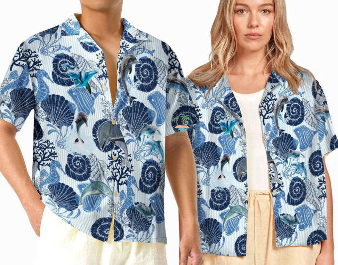 Dolphin Seahorse Hawaiian Shirt, Gift For Men And Women, Seashells Beach Hawaii Shirt