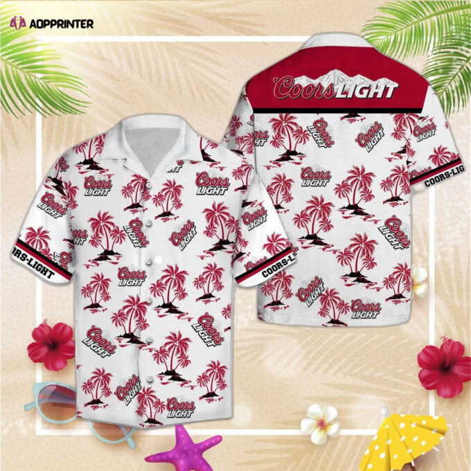 F89 Beer Hawaii Shirt For Men Women Coors Light Beer Logo Palm Trees Pattern Red Hawaiian Aloha Shirt