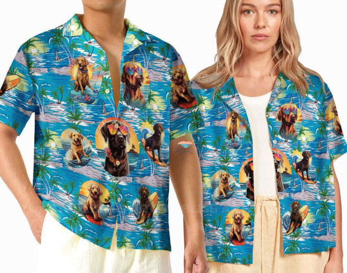 Funny Labrador Teal Hawaiian Shirt, Gift For Men And Women, Surfing Dog Aloha Button Up Shirts