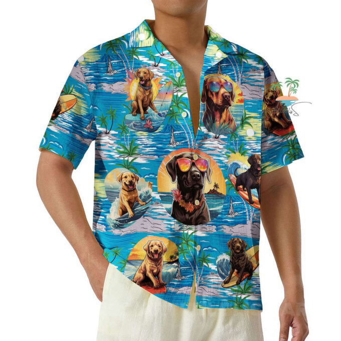 Funny Labrador Teal Hawaiian Shirt, Gift For Men And Women, Surfing Dog Aloha Button Up Shirts