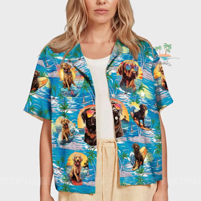 Funny Labrador Teal Hawaiian Shirt, Gift For Men And Women, Surfing Dog Aloha Button Up Shirts
