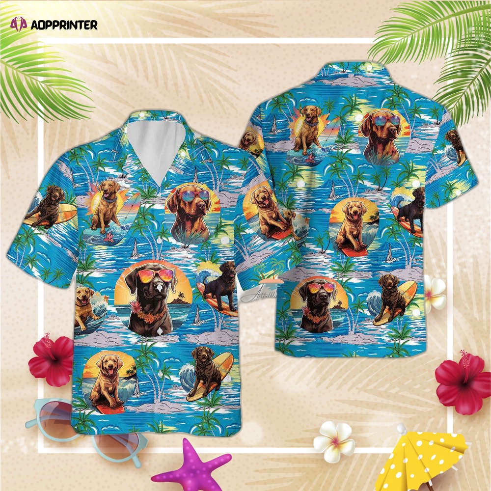 Funny Labrador Teal Hawaiian Shirt, Gift For Men And Women, Surfing Dog Aloha Button Up Shirts Funny Labrador Teal Hawaiian Shirt, Gift For Men And Women, Surfing Dog Aloha Button Up Shirts