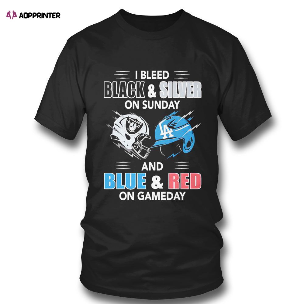 I Bleed Black Silver On Sunday Hat And Blue Red On Gameday T-shirt For Fans I Bleed Black Silver On Sunday Hat And Blue Red On Gameday T-shirt For Fans