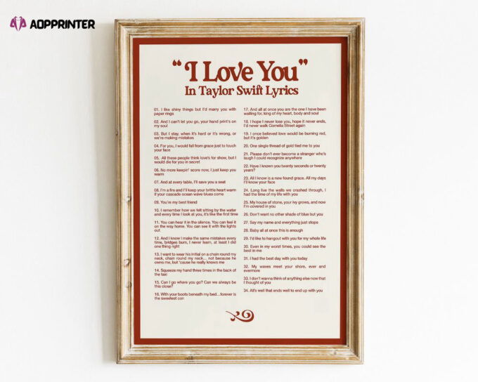 I LOVE YOU In Tay.lor S.wi.ft Lyrics Poster – Gift For Home Decoration