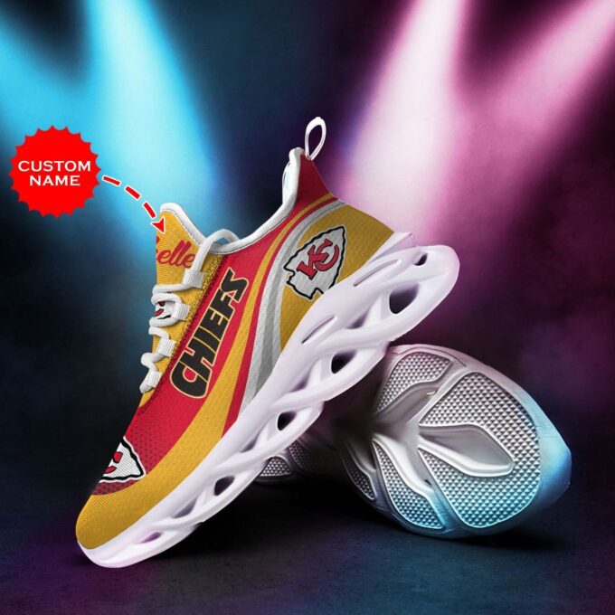 Kansas City Chiefs With Stripe Pattern Custom Name 3D Max Soul Sneaker Shoes  Personalized Shoes For Men Women