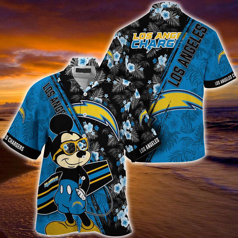 Los Angeles Chargers NFL-Summer Hawaii Shirt Mickey And Floral Pattern For Sports Fans Los Angeles Chargers NFL-Summer Hawaii Shirt Mickey And Floral Pattern For Sports Fans