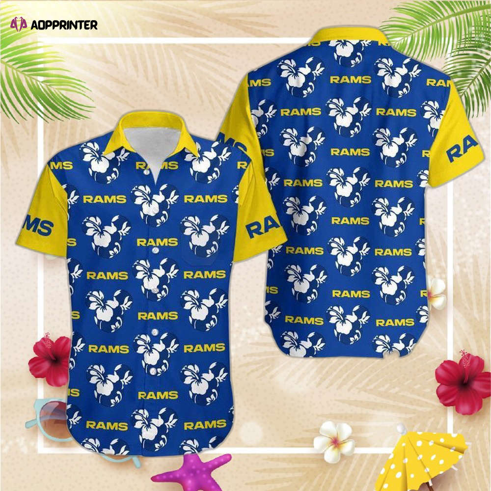 Los Angeles Rams Mickey and Flowers Hawaii Shirt and Shorts Summer Col Los Angeles Rams Mickey and Flowers Hawaii Shirt and Shorts Summer Col