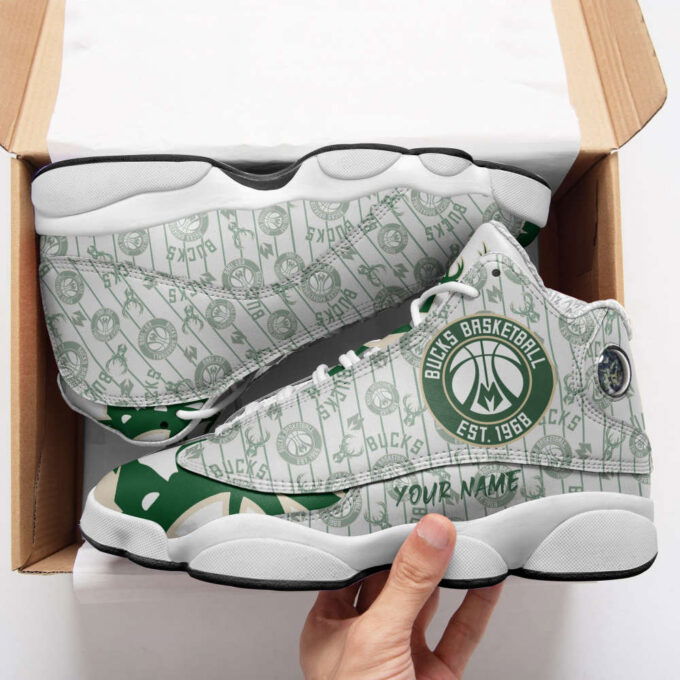 Milwaukee Bucks Custom Name Air Jordan 13 Sneakers, Best Gift For Men And Women
