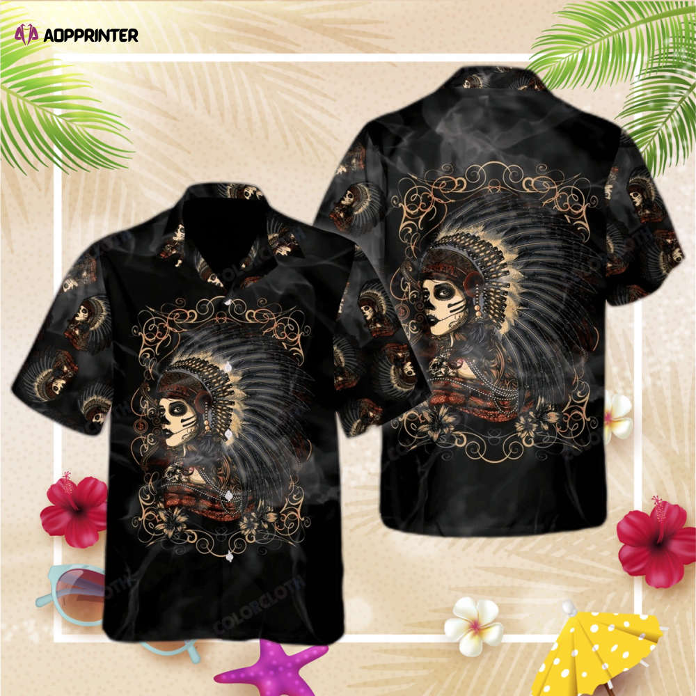 Native Girl Skull Hawaiian Shirt, Gift For Men Womens Native Girl Skull Hawaiian Shirt, Gift For Men Womens