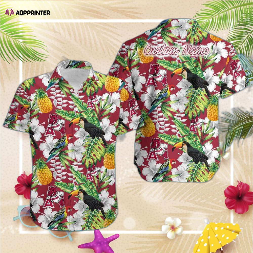 NCAA Arkansas Razorbacks Custom Name Parrot Floral Tropical Hawaiian Shirt For Men Women NCAA Arkansas Razorbacks Custom Name Parrot Floral Tropical Hawaiian Shirt For Men Women