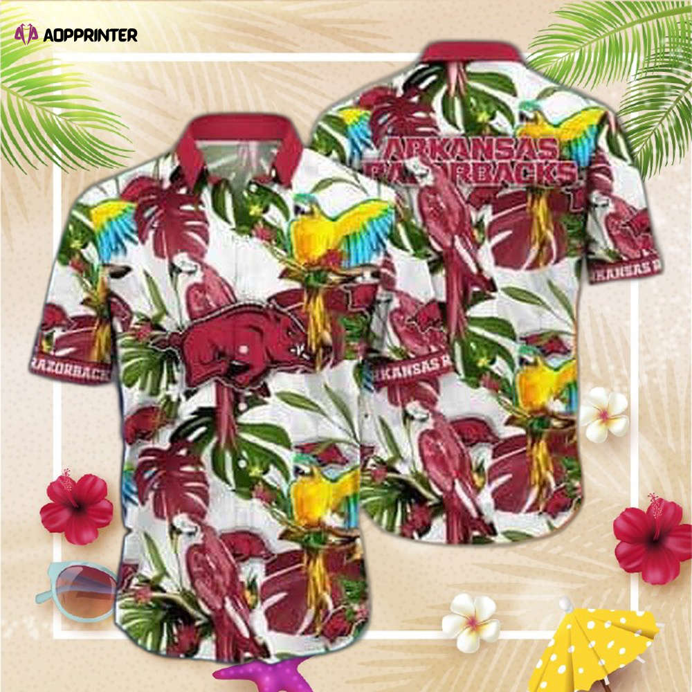 NCAA Arkansas Razorbacks Hawaiian Shirt Tropical Birds And Palm Leaves Beach Lovers Gift NCAA Arkansas Razorbacks Hawaiian Shirt Tropical Birds And Palm Leaves Beach Lovers Gift