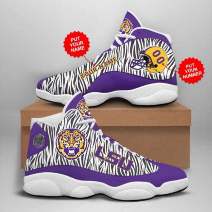 NCAA LSU Tigers Custom Name Number Camo Air Jordan 13 Sneakers, Gift For Men Women