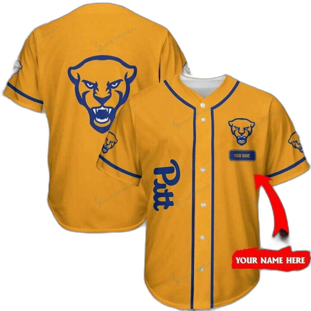 NCAA Pittsburgh Panthers Custom Name Gold Baseball Jersey Unisex Shirt, Gift For Men And Women NCAA Pittsburgh Panthers Custom Name Gold Baseball Jersey Unisex Shirt, Gift For Men And Women