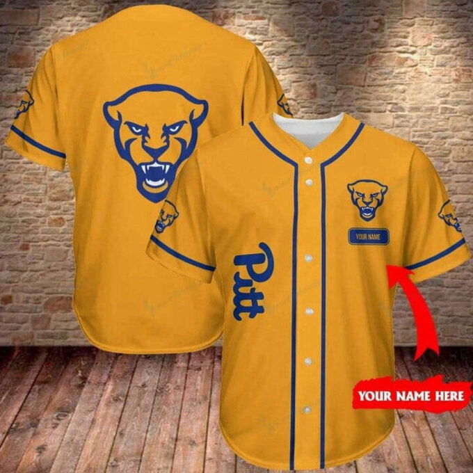 NCAA Pittsburgh Panthers Custom Name Gold Baseball Jersey Unisex Shirt, Gift For Men And Women
