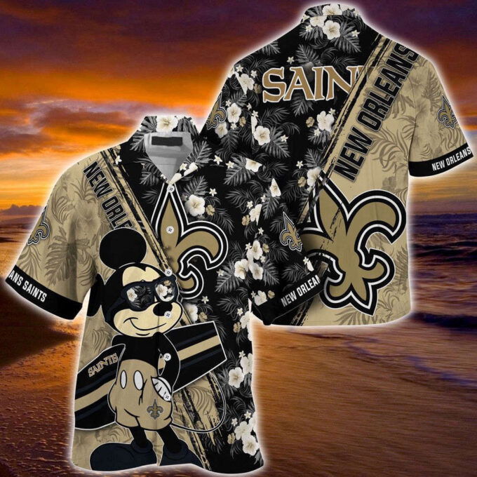 New Orleans Saints NFL-Summer Hawaii Shirt Mickey And Floral Pattern For Sports Fans