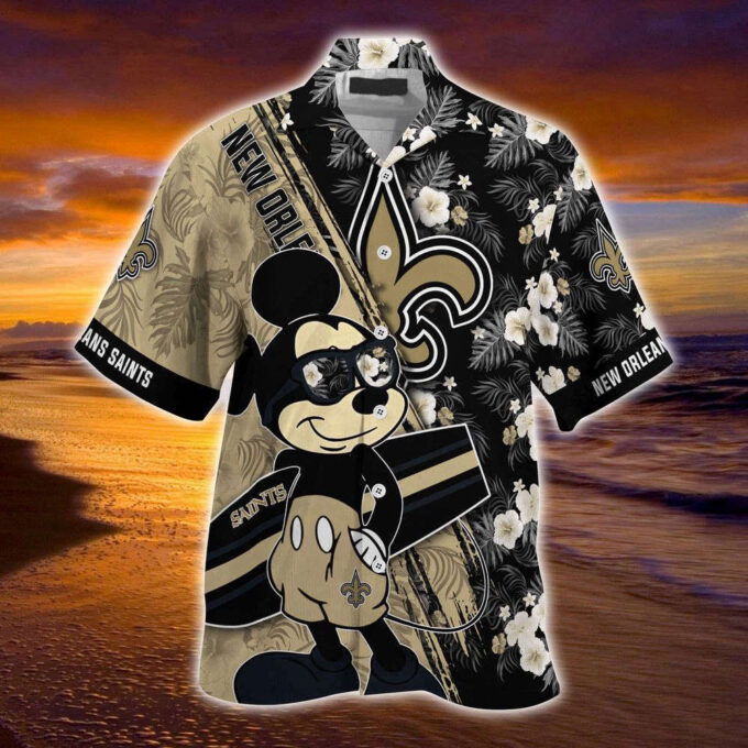 New Orleans Saints NFL-Summer Hawaii Shirt Mickey And Floral Pattern For Sports Fans