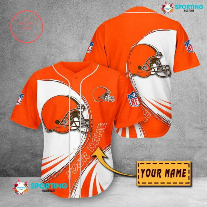 NFL Cleveland Browns Custom Name Orange White Baseball Jersey Unisex Shirt, Gift For Men And Women