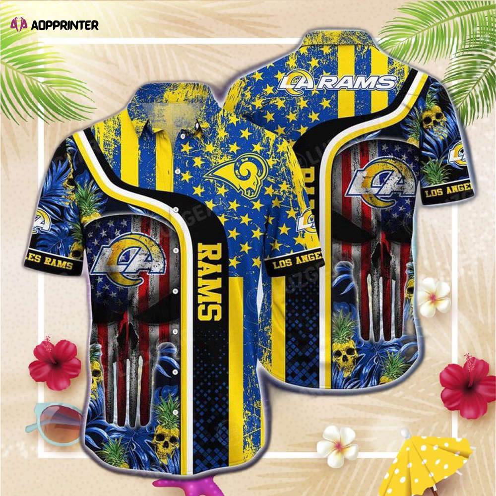 NFL Los Angeles Rams Graphic Tropical Punisher Skull Hawaiian Shirt Men & Women Aloha Shirt NFL Los Angeles Rams Graphic Tropical Punisher Skull Hawaiian Shirt Men & Women Aloha Shirt