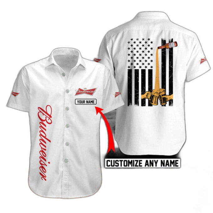 Personalized Basic Printed Budweiser Beer Flag Hawaiian Shirt For Men Women