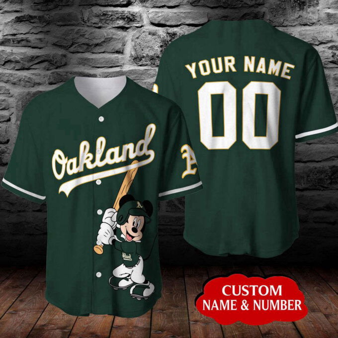 Personalized Oakland Athletics Mickey Mouse Baseball Jersey – Dark Green