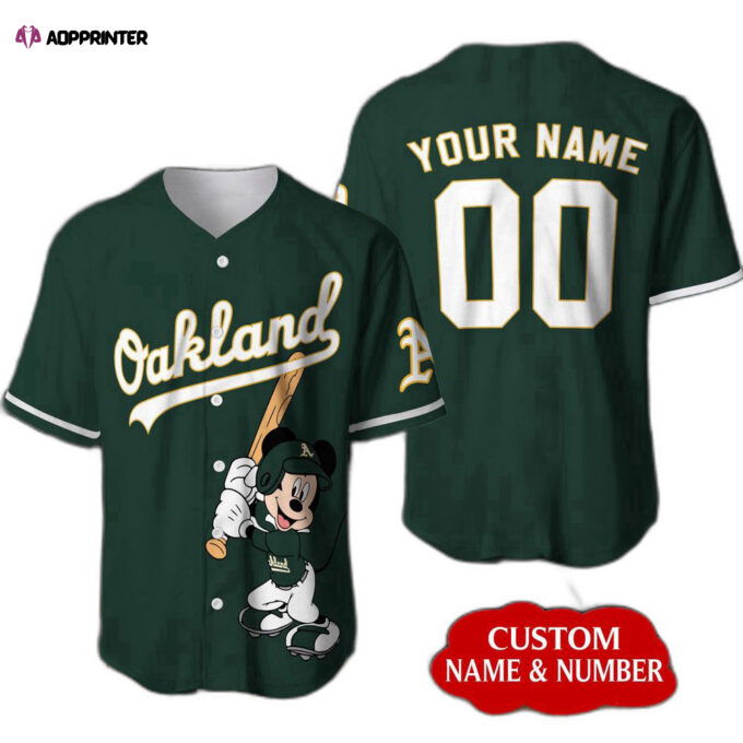 Personalized Oakland Athletics Mickey Mouse Baseball Jersey – Dark Green