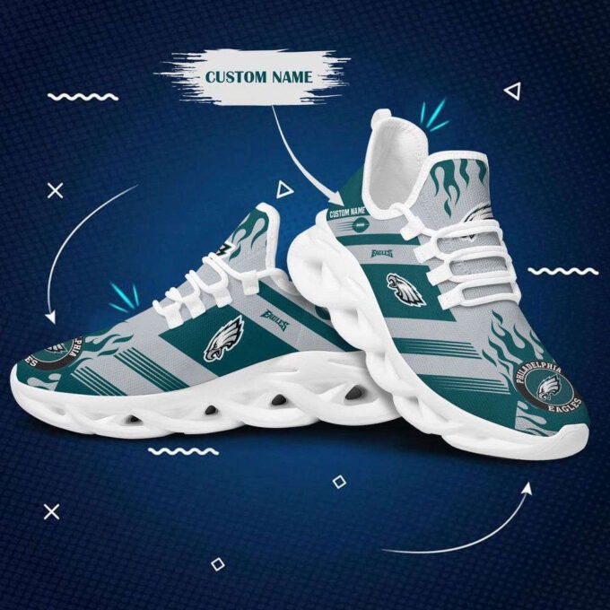 Philadelphia Eagles Stripe Custom Name 3D Max Soul Sneaker Shoes In Gray Jade  Personalized Shoes For Men Women